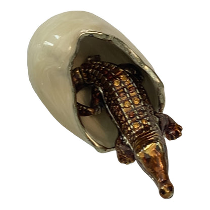 Value Arts Enameled Hatching Alligator and Egg Trinket Box, 2.75 Inches Long