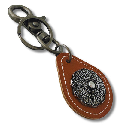 Evenchae Leather Keychain - Flower Concho Medallion, Gift Bag, Unisex 4.5 in L