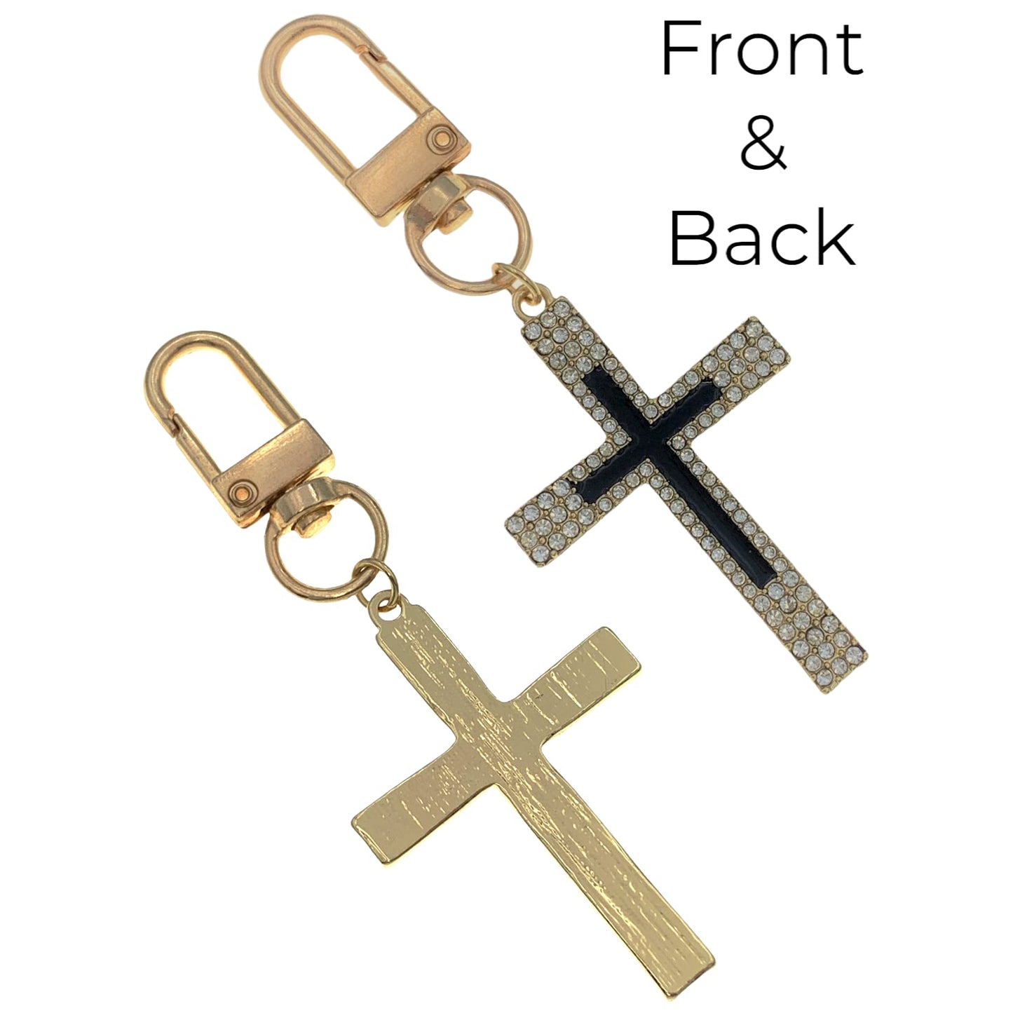 Evenchae Christian Cross Keychain, Rhinestones & Black Inlay, Gift Bag, 3.25"L