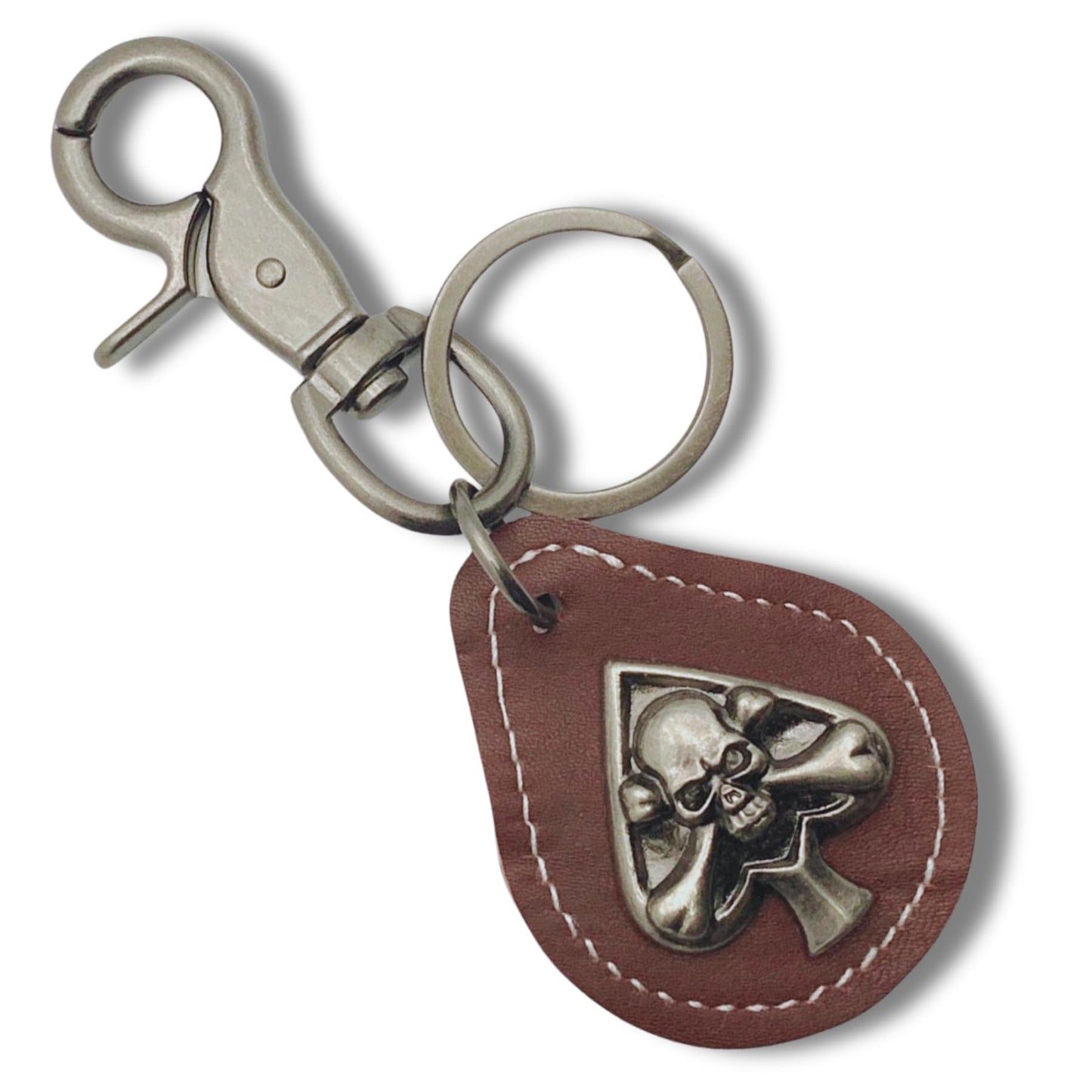 Evenchae Leather Keychain - Skull Medallion Concho - Gift Bag - Unisex 4.5 in L