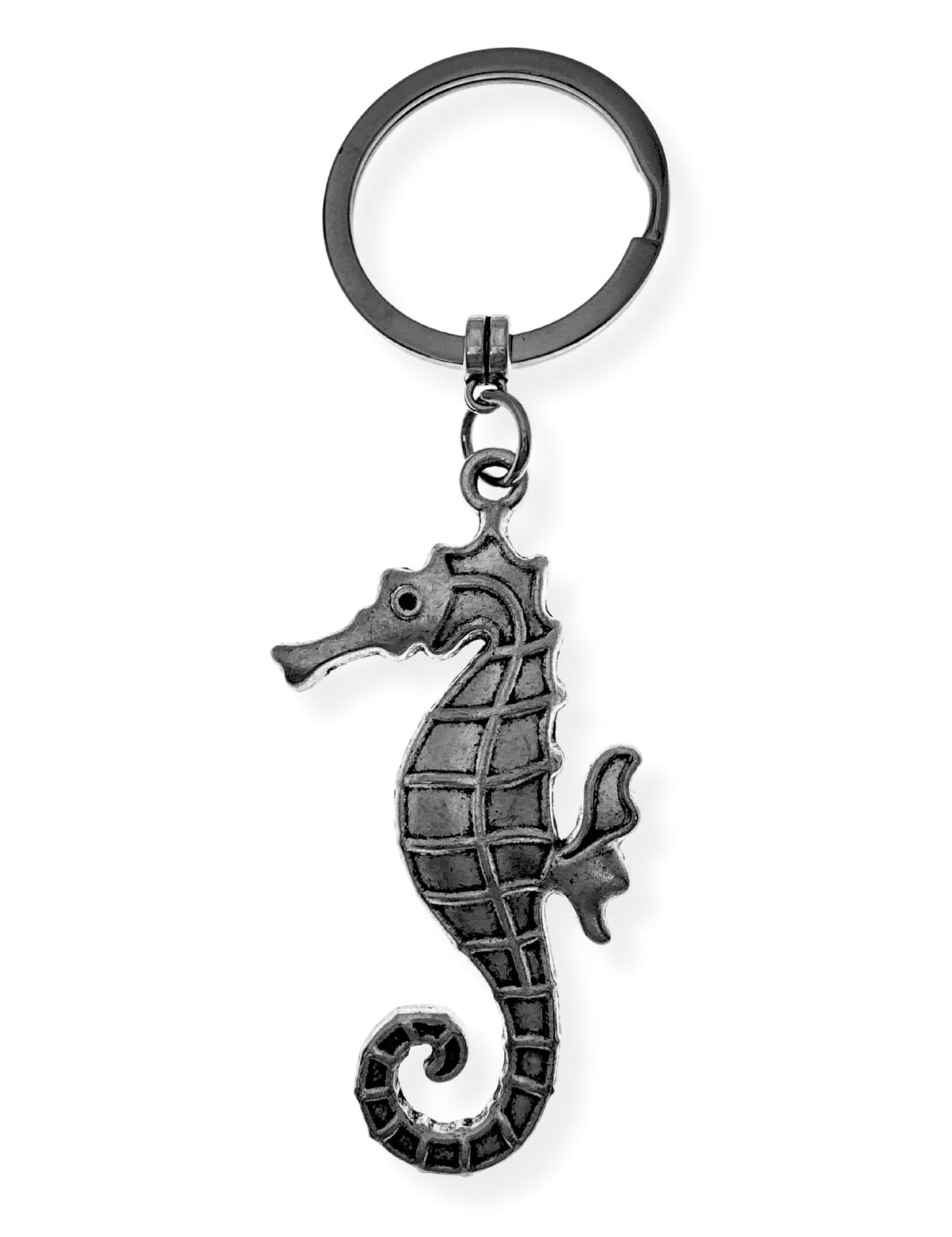 Evenchae Seahorse Keychain - Silver-Tone - Drawstring Gift Bag - Coastal - Sealife 3.75 in Long