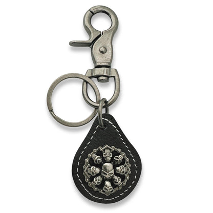 Evenchae Leather Keychain - Skulls Concho Medallion - Gift Bag, Unisex 4.25 in L