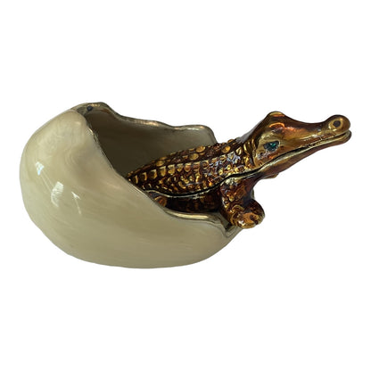 Value Arts Enameled Hatching Alligator and Egg Trinket Box, 2.75 Inches Long