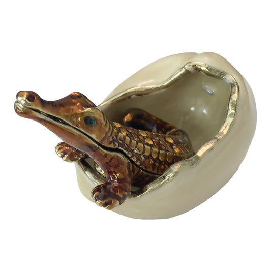 Value Arts Enameled Hatching Alligator and Egg Trinket Box, 2.75 Inches Long