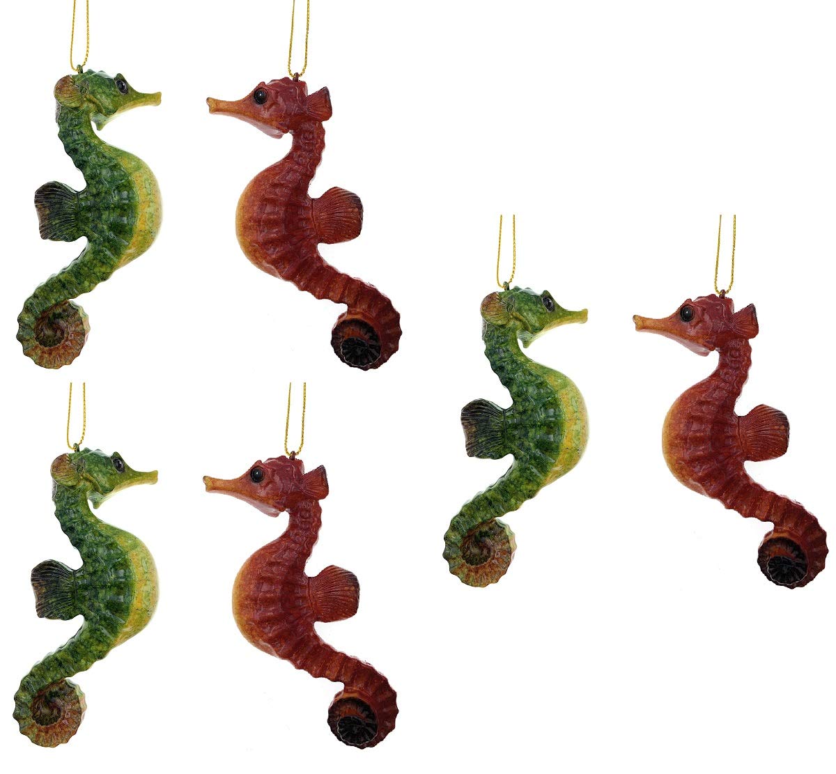 Value Arts Seahorse Christmas Ornaments Bundle - 3 Red and 3 Green Seahorse Hanging Ornaments Set of 6