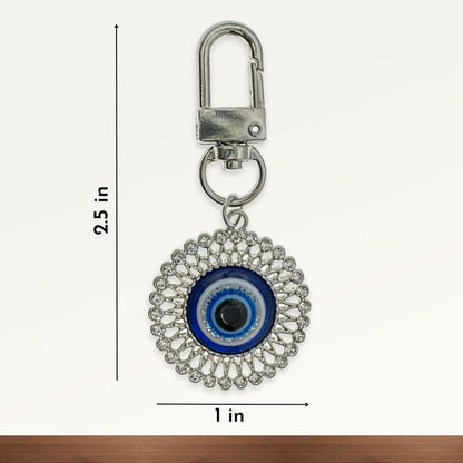 Evenchae Evil Eye Mini Keychain, Filigreed & Rhinestones, Gift Bag, 2.5 in L