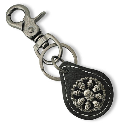 Evenchae Leather Keychain - Skulls Concho Medallion - Gift Bag, Unisex 4.25 in L