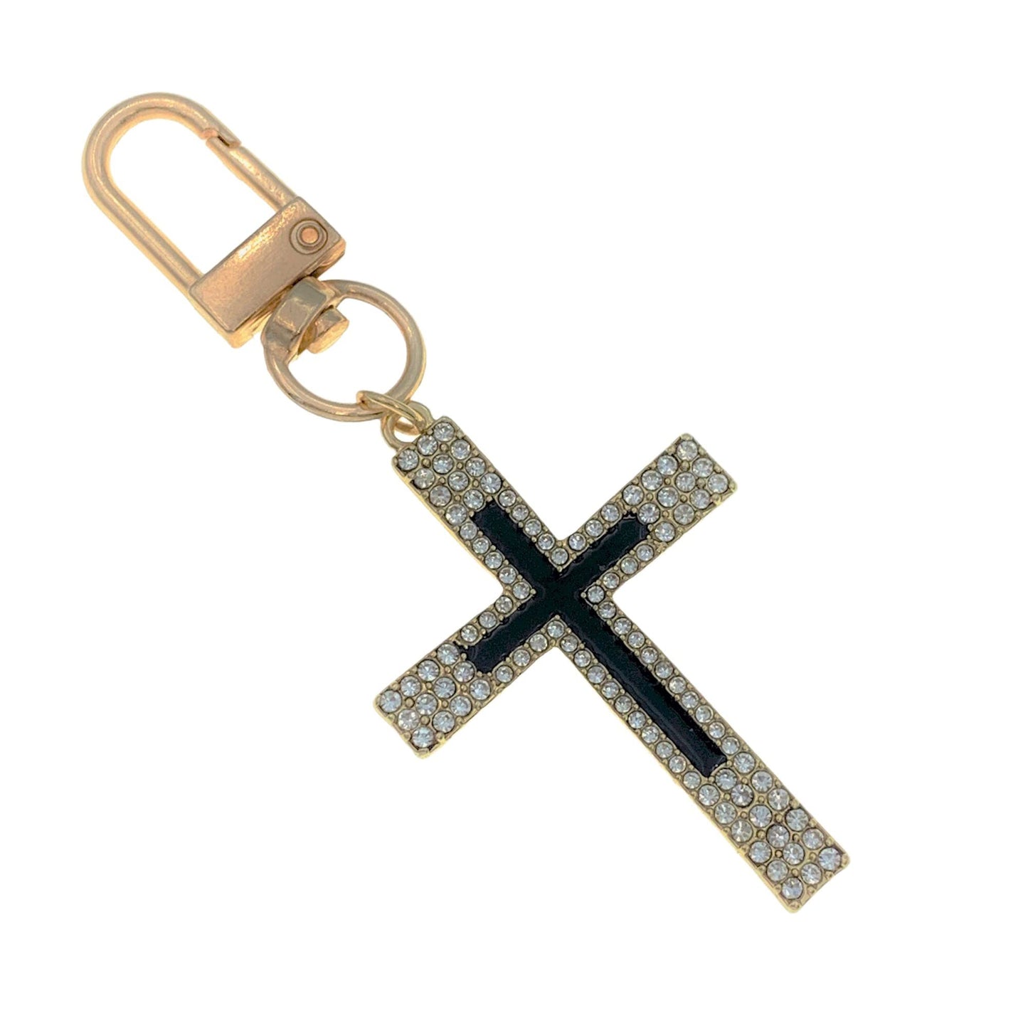 Evenchae Christian Cross Keychain, Rhinestones & Black Inlay, Gift Bag, 3.25"L