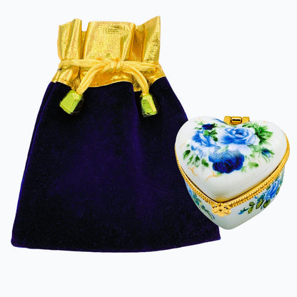 Evenchae Miniature Porcelain Box - for Jewelry, Trinkets, Mementos, Keepsakes - Gift Ready w/Velvet Drawstring Bag