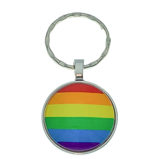 Evenchae Rainbow Pride Flag Button Keychain, Split Keyring, Gift Bag, 2.25"L