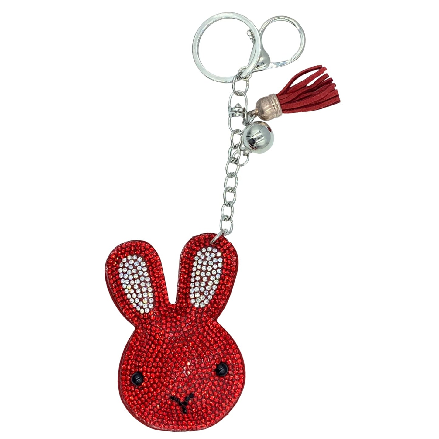 Evenchae Bunny Rabbit Keychain, Sparkling Rhinestones, Plush Back, Gift Bag, 7"L