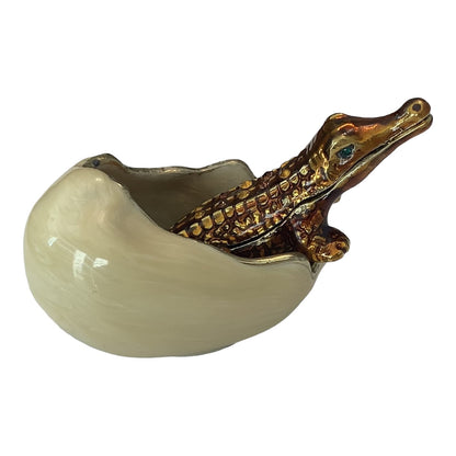 Value Arts Enameled Hatching Alligator and Egg Trinket Box, 2.75 Inches Long