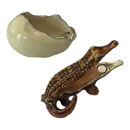 Value Arts Enameled Hatching Alligator and Egg Trinket Box, 2.75 Inches Long