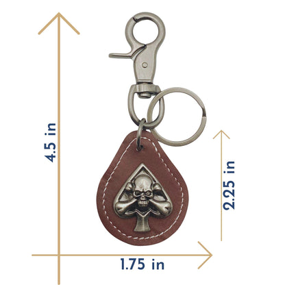 Evenchae Leather Keychain - Skull Medallion Concho - Gift Bag - Unisex 4.5 in L