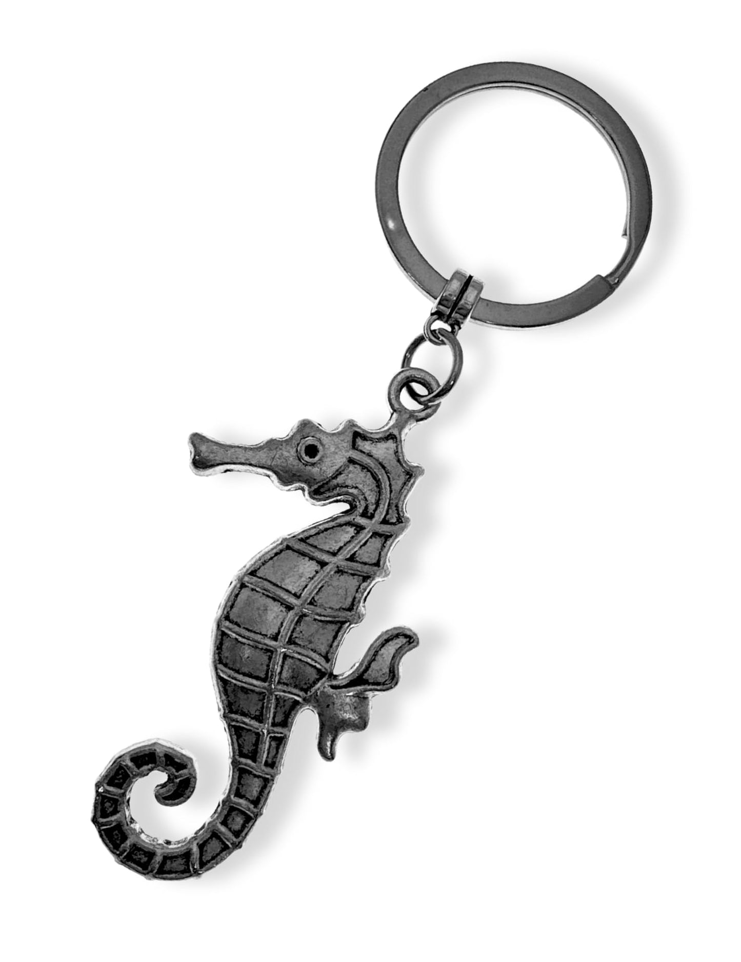 Evenchae Seahorse Keychain - Silver-Tone - Drawstring Gift Bag - Coastal - Sealife 3.75 in Long