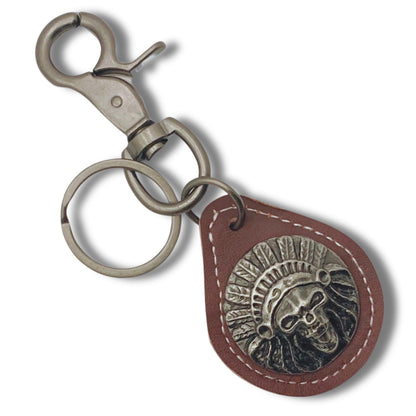 Evenchae Leather Keychain - Skull & Headdress Concho, Gift Bag, Unisex 4.5 in L