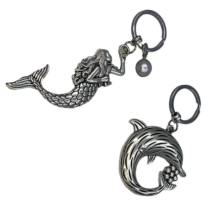 Evenchae Mermaid & Dolphin Keychain Set 2, Split Keyring, Silver-tone, Gift Bag