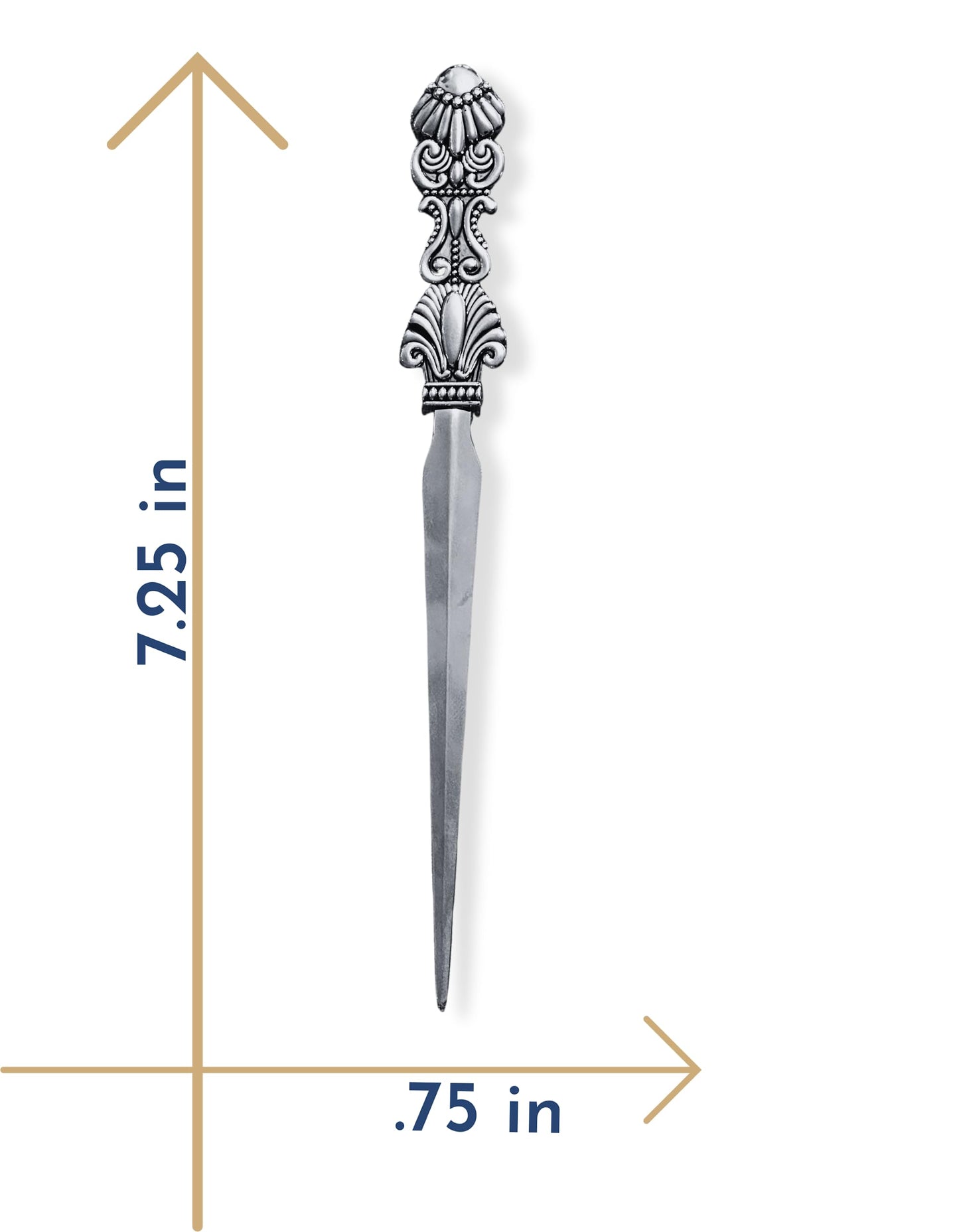 Evenchae Classic Embossed Letter Opener, Silver - Gift Box - 7.25 in