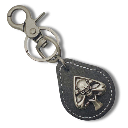 Evenchae Leather Keychain - Skull Medallion Concho - Gift Bag - Unisex 4.5 in L