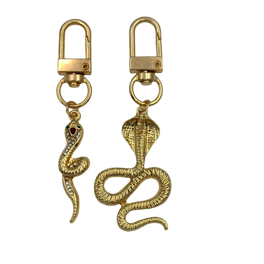 Evenchae Snakes Keychain Set, 1 Cobra & 1 Viper, Gold-tone, Gift Bag 2.75"L