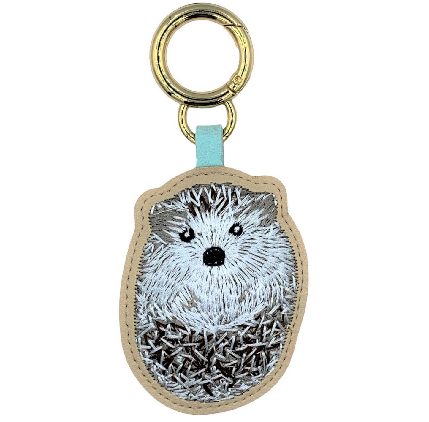 Evenchae Embroidered Cute Hedgehog Keychain, PU Leather, Gift Bag, 4.5"L