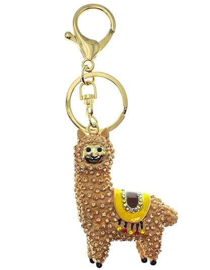 Evenchae Sparkling Llama Keychain - Rhinestones, Gold Filigreed Back, Drawstring Gift Bag - 5" Long Purse Jewelry