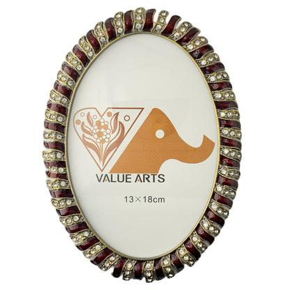 Value Arts Enameled Picture Frame, Retro Vintage Style, Antique Gold Accented with Austrian Crystals, Tabletop & Desktop, Oval, Holds: 4.5" x 6.75" Photo