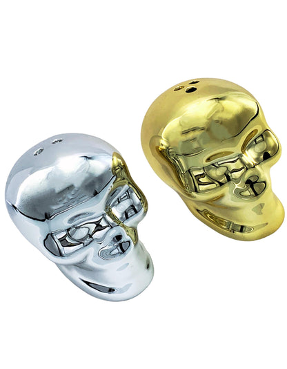 Evenchae Skull Salt & Pepper Shaker Set - Mirrored Silver & Gold - 2.25 in Tall