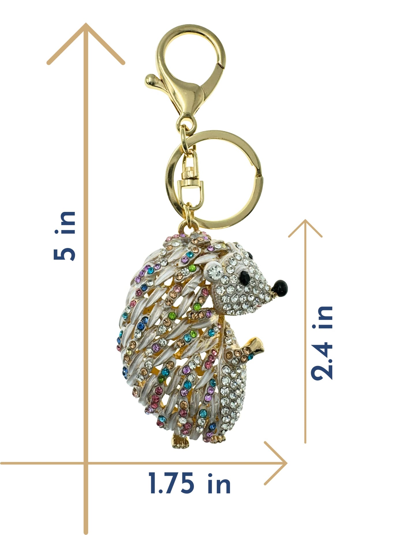 Evenchae Hedgehog Rhinestone Keychain with Drawstring Gift Bag, Filigreed Gold Back - 5 In Long Purse Jewelry