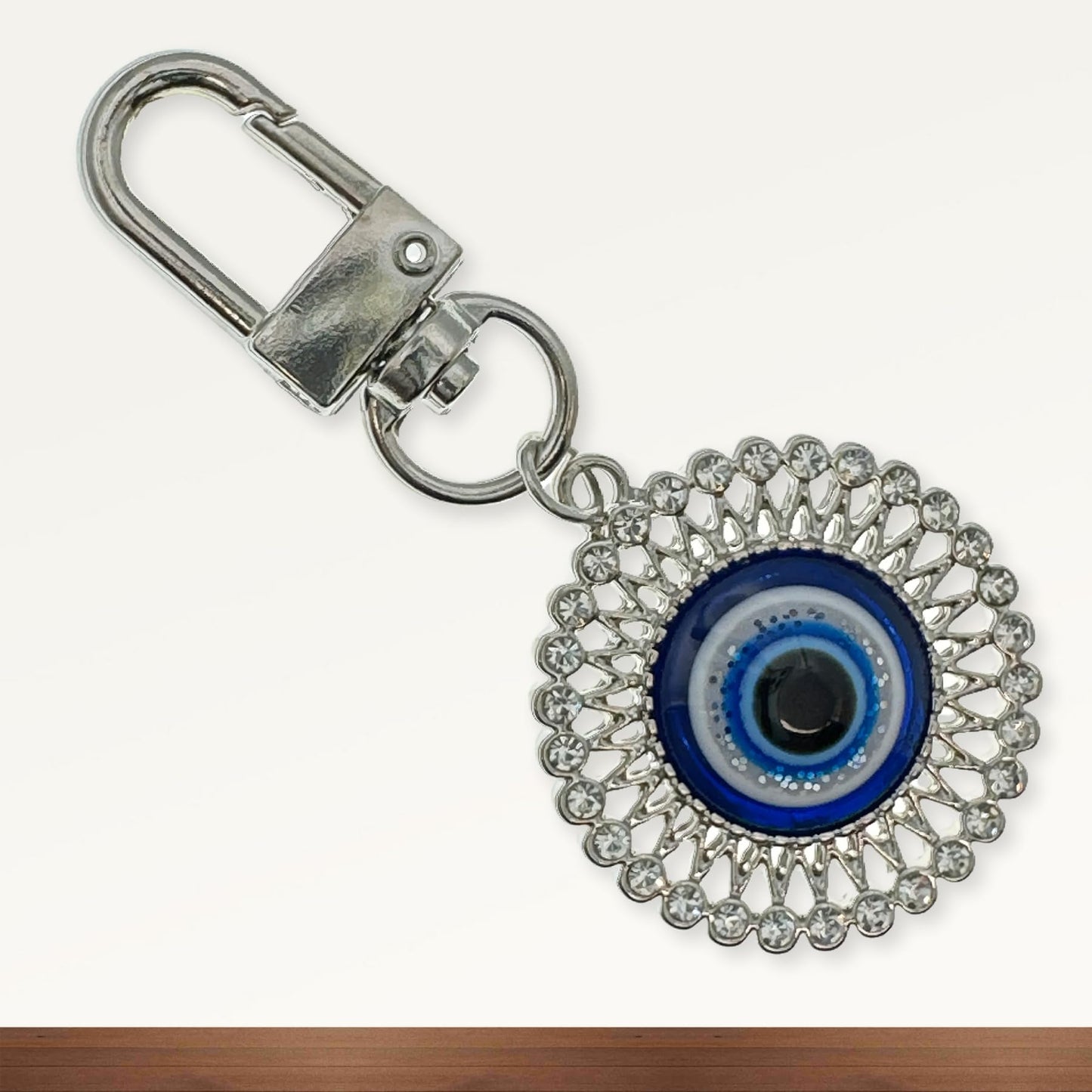 Evenchae Evil Eye Mini Keychain, Filigreed & Rhinestones, Gift Bag, 2.5 in L