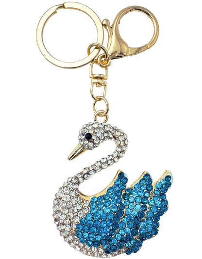 Evenchae Elegant Swan Keychain - Rhinestones, Filigreed Gold Back, Drawstring Gift Bag - 5 In Long Purse Jewelry