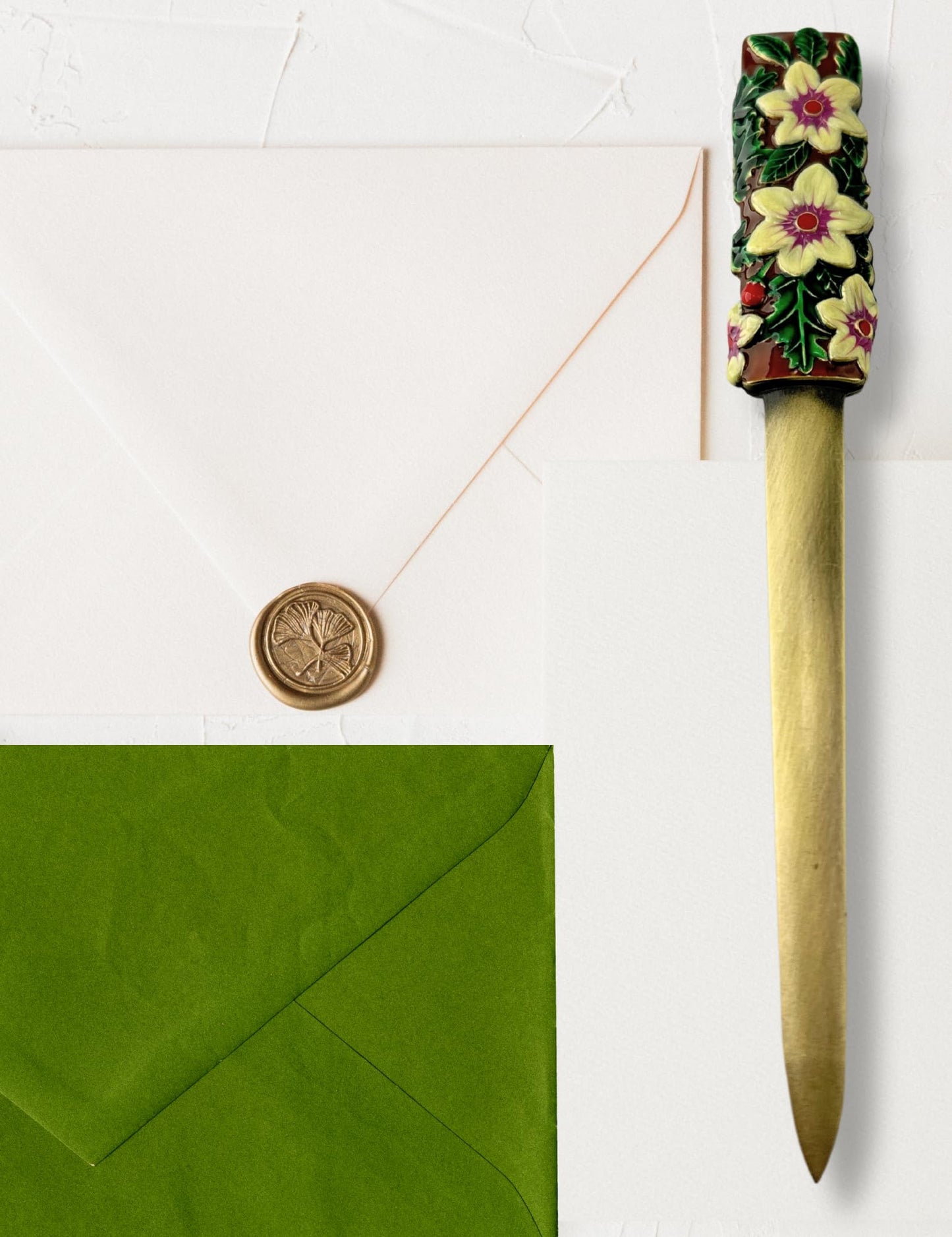 Evenchae Christmas Letter Opener with Enameled Holly & Poinsettias - Gift Box - 5.75 in Long