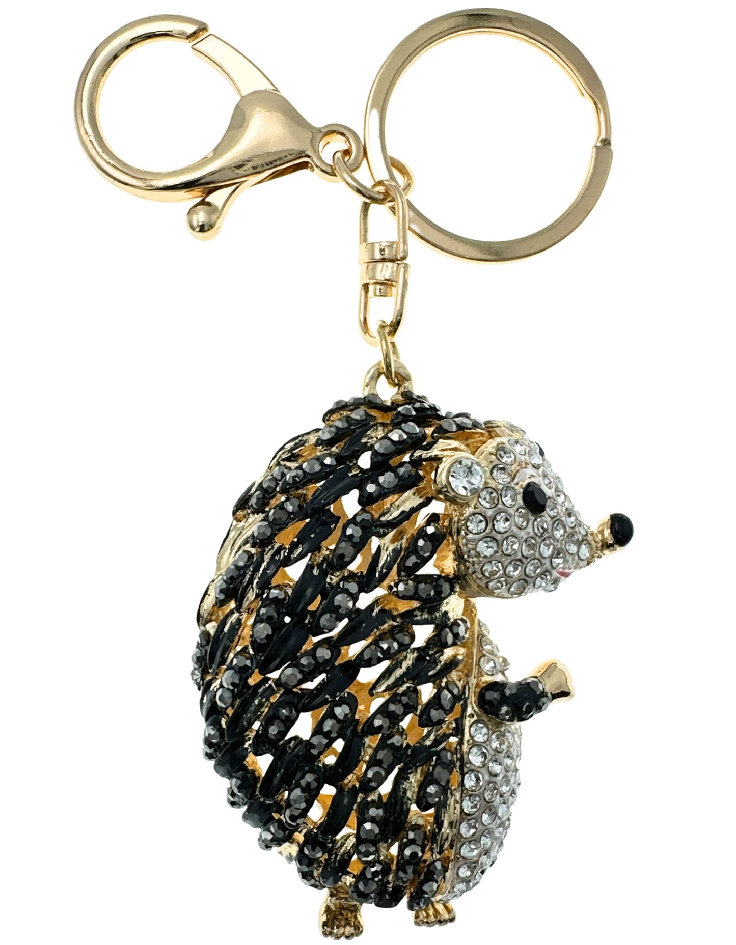 Evenchae Hedgehog Rhinestone Keychain with Drawstring Gift Bag, Filigreed Gold Back - 5 In Long Purse Jewelry