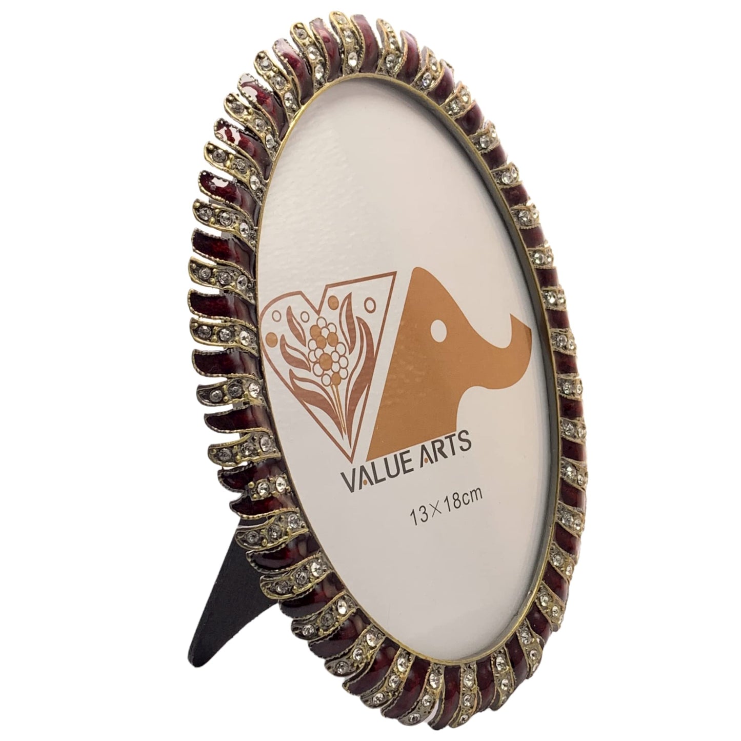 Value Arts Enameled Picture Frame, Retro Vintage Style, Antique Gold Accented with Austrian Crystals, Tabletop & Desktop, Oval, Holds: 4.5" x 6.75" Photo