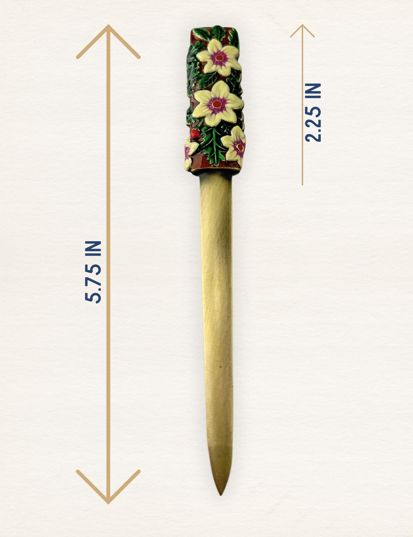 Evenchae Christmas Letter Opener with Enameled Holly & Poinsettias - Gift Box - 5.75 in Long