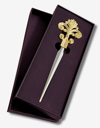 Evenchae Fleur De Lis Letter Opener, Gold & Silver, Gift Box - 7.25 in