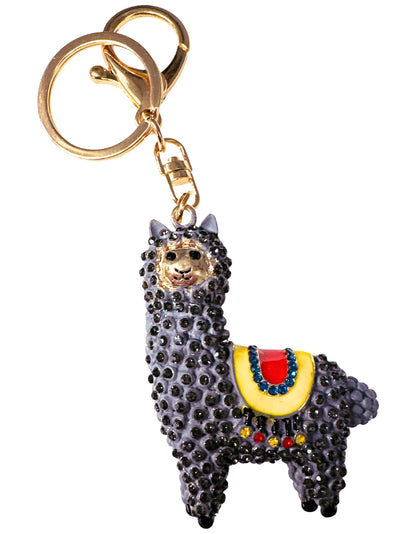 Evenchae Sparkling Llama Keychain - Rhinestones, Gold Filigreed Back, Drawstring Gift Bag - 5" Long Purse Jewelry