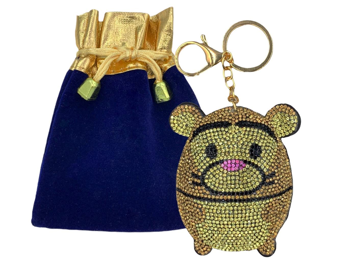 Evenchae Hedgehog Keychain, Sparkling Rhinestones, Plush Back, Gift Bag 5.5"L