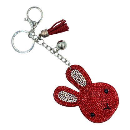 Evenchae Bunny Rabbit Keychain, Sparkling Rhinestones, Plush Back, Gift Bag, 7"L