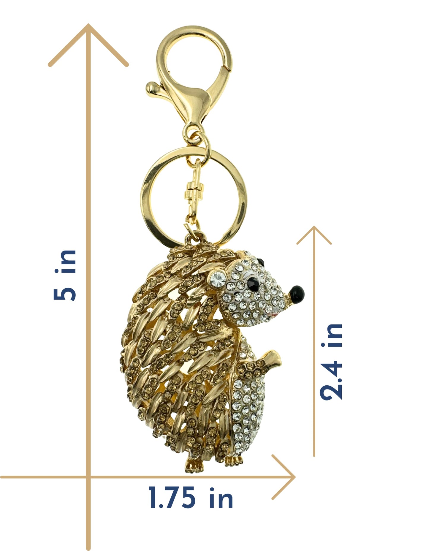 Evenchae Hedgehog Rhinestone Keychain with Drawstring Gift Bag, Filigreed Gold Back - 5 In Long Purse Jewelry