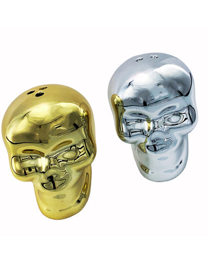 Evenchae Skull Salt & Pepper Shaker Set - Mirrored Silver & Gold - 2.25 in Tall