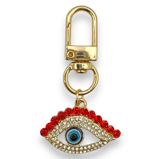 Evenchae Red Eyebrow Evil Eye Mini Keychain, Rhinestones, Gift Bag 2.25 in L