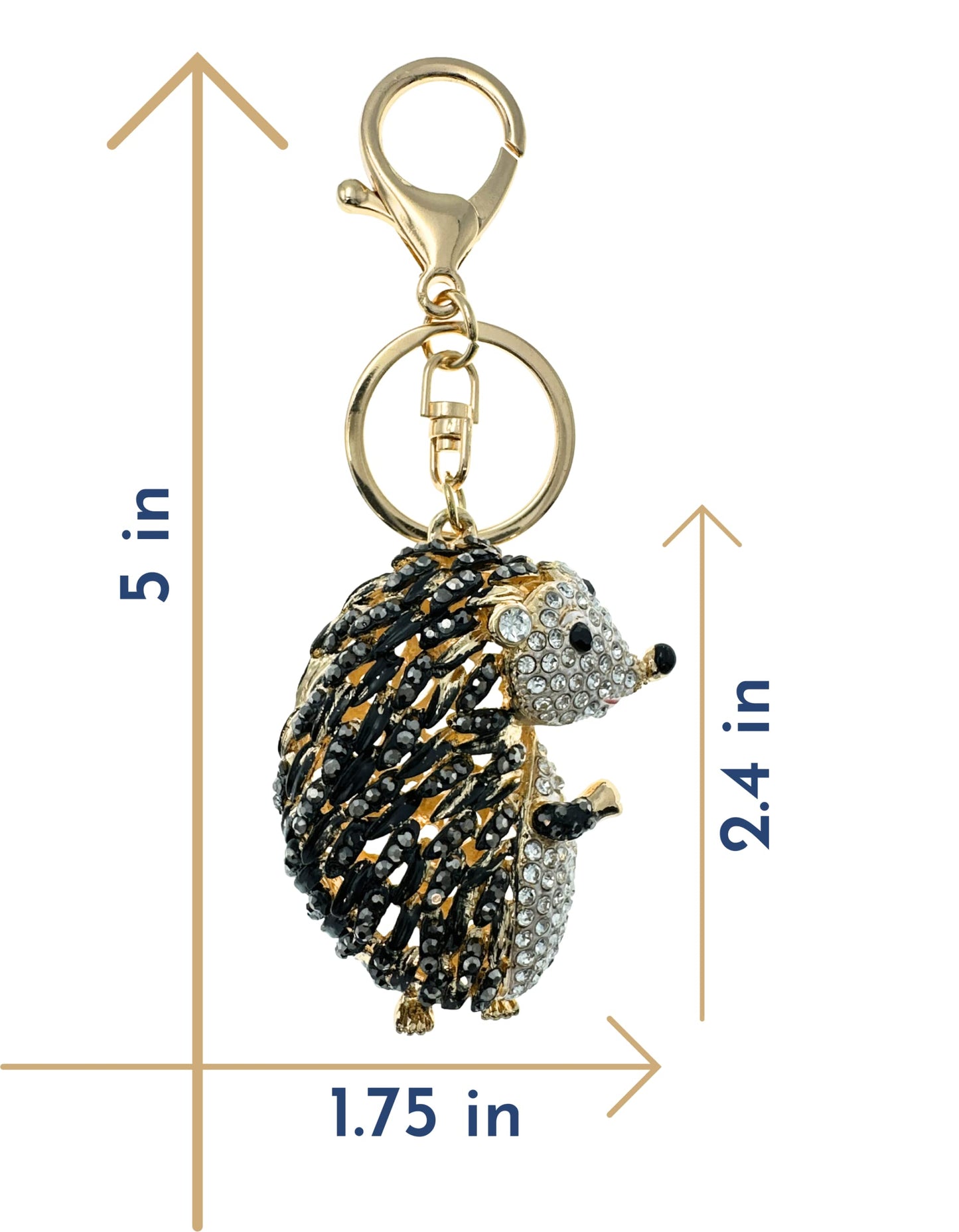 Evenchae Hedgehog Rhinestone Keychain with Drawstring Gift Bag, Filigreed Gold Back - 5 In Long Purse Jewelry