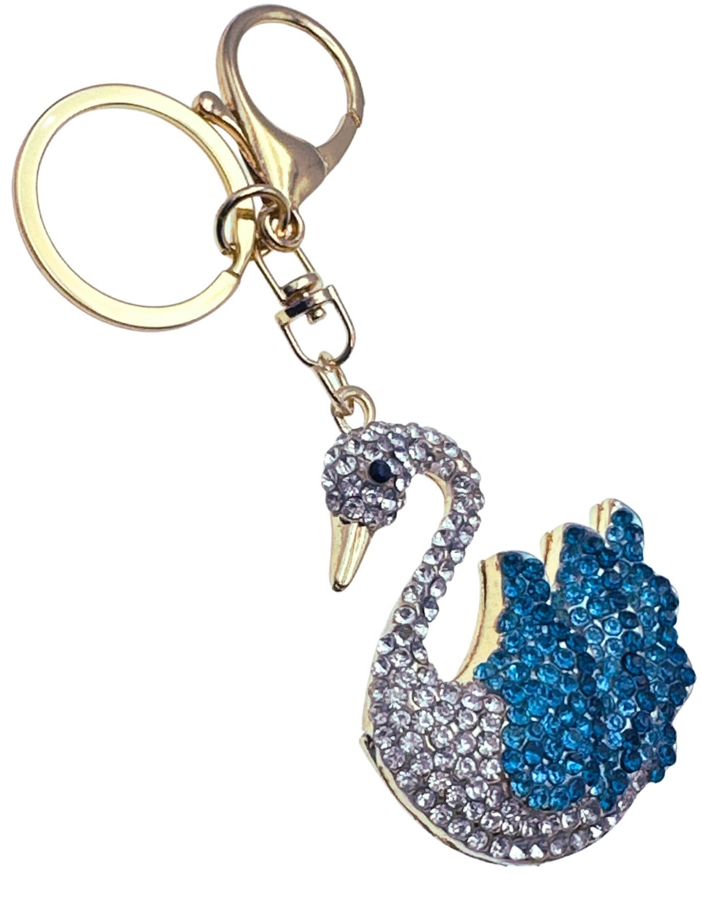 Evenchae Elegant Swan Keychain - Rhinestones, Filigreed Gold Back, Drawstring Gift Bag - 5 In Long Purse Jewelry