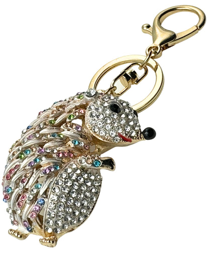 Evenchae Hedgehog Rhinestone Keychain with Drawstring Gift Bag, Filigreed Gold Back - 5 In Long Purse Jewelry