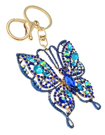 Evenchae Intricate Butterfly Keychain - Rhinestones, Gold Filigree Back, Drawstring Gift Bag - 5 in Long Purse Jewelry