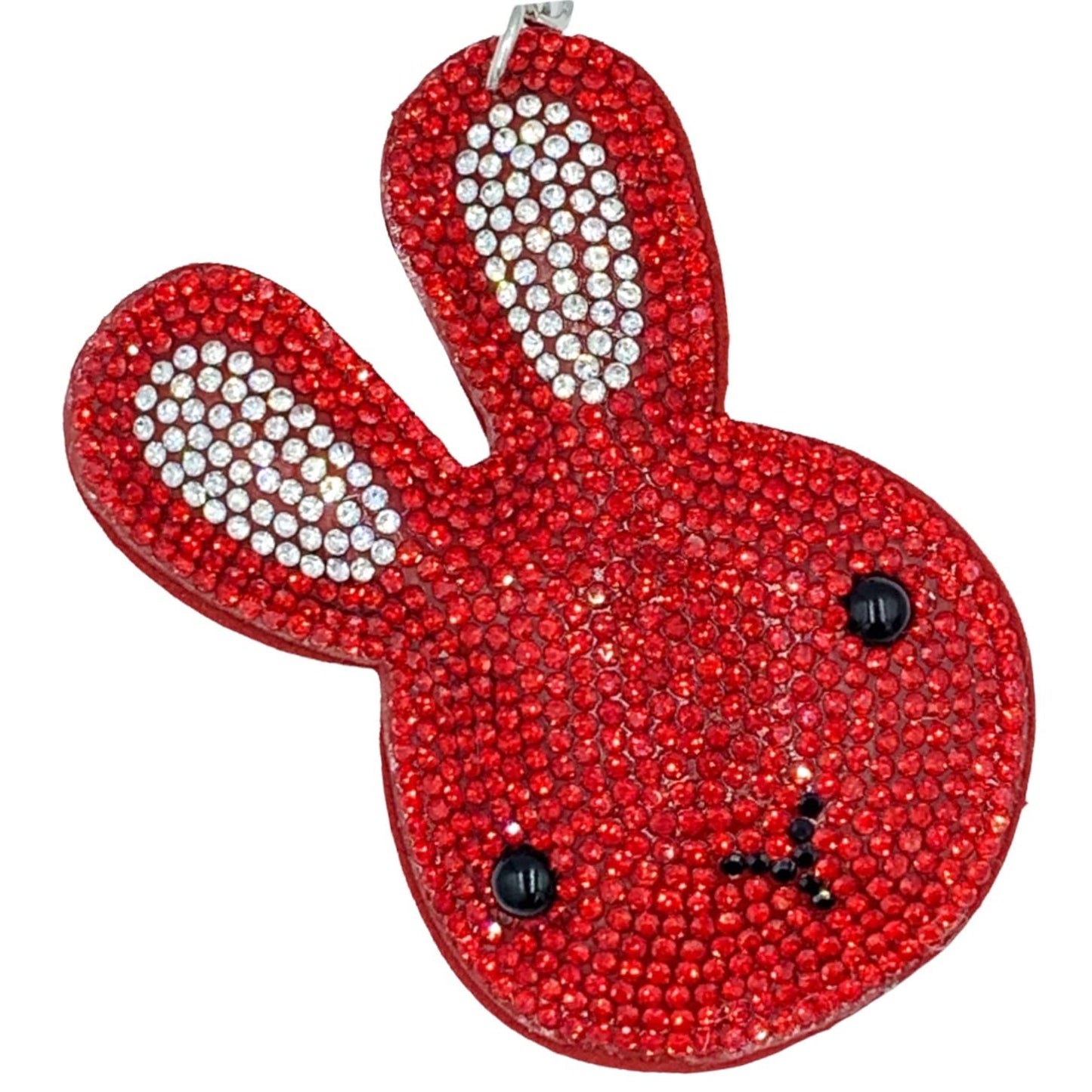 Evenchae Bunny Rabbit Keychain, Sparkling Rhinestones, Plush Back, Gift Bag, 7"L