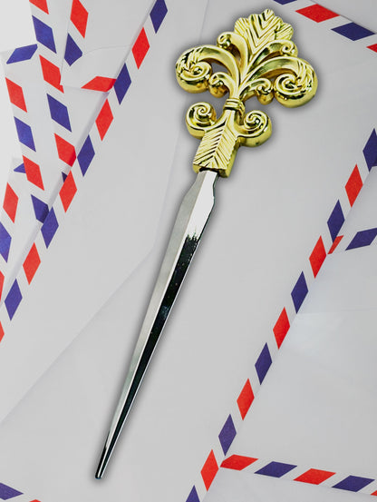 Evenchae Fleur De Lis Letter Opener, Gold & Silver, Gift Box - 7.25 in