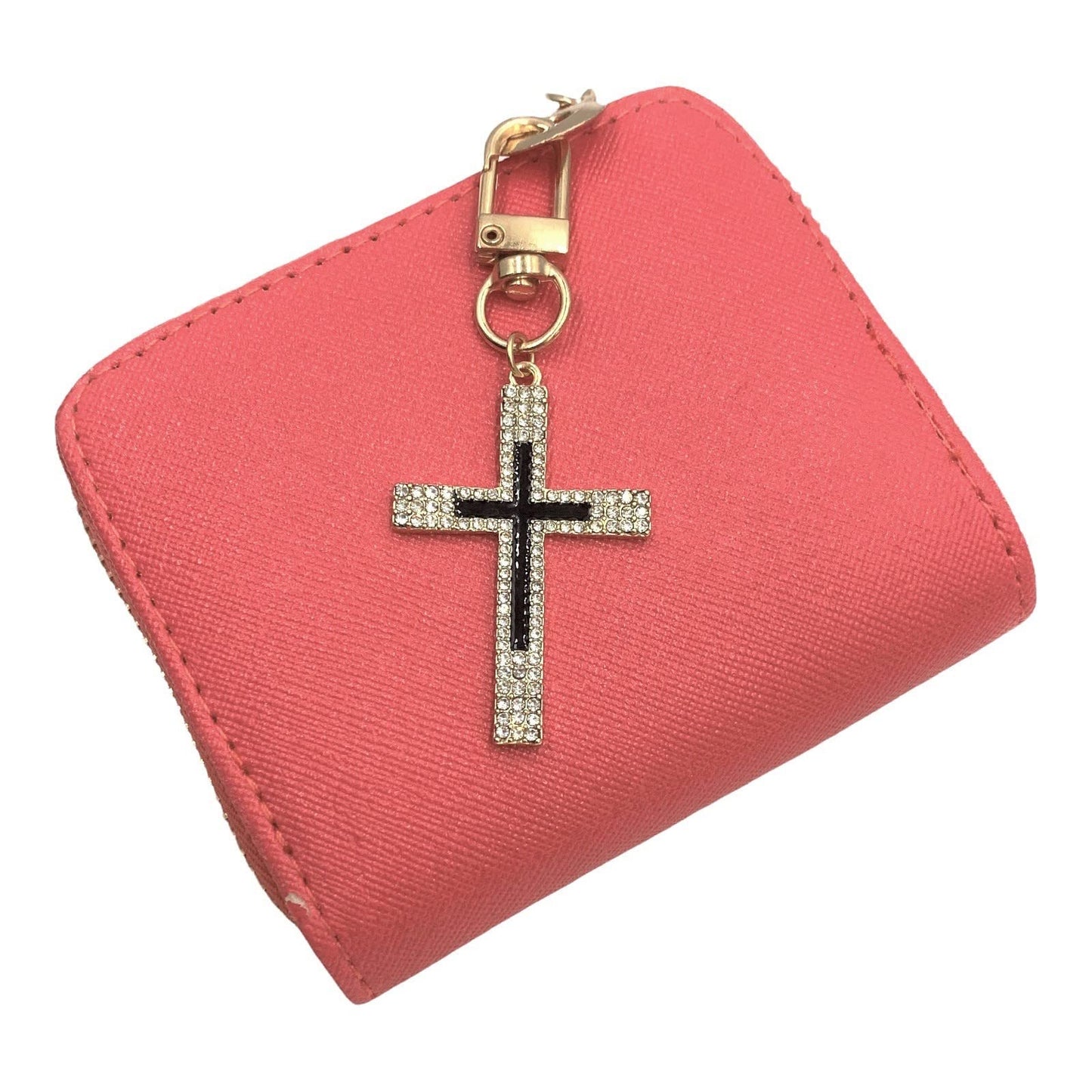 Evenchae Christian Cross Keychain, Rhinestones & Black Inlay, Gift Bag, 3.25"L