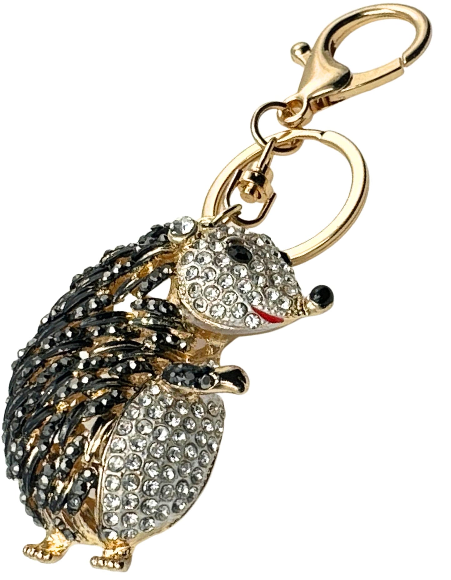 Evenchae Hedgehog Rhinestone Keychain with Drawstring Gift Bag, Filigreed Gold Back - 5 In Long Purse Jewelry